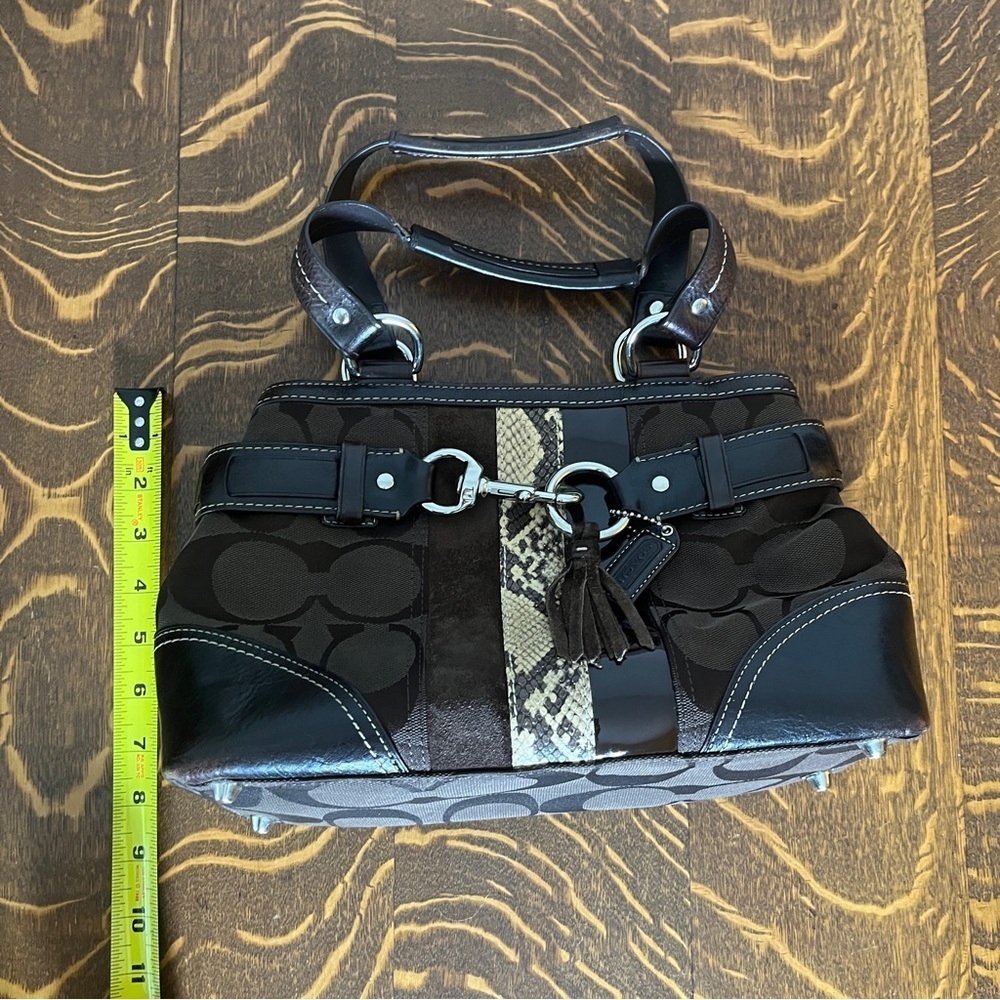Coach Chocolate Brown Hampton Satchel with Python Snake Print Accent - Picture 5 of 14